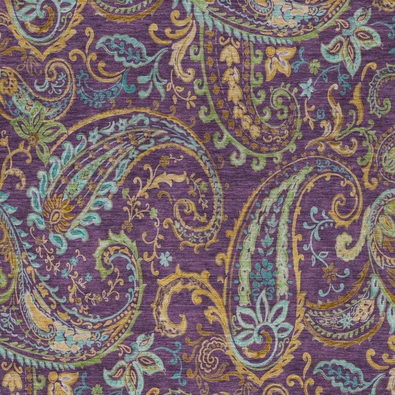 3' X 5' Purple And Teal Paisley Shag Washable Area Rug With UV Protection