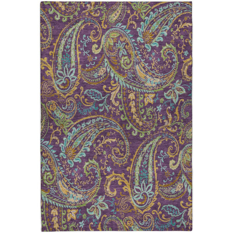 3' X 5' Purple And Teal Paisley Shag Washable Area Rug With UV Protection