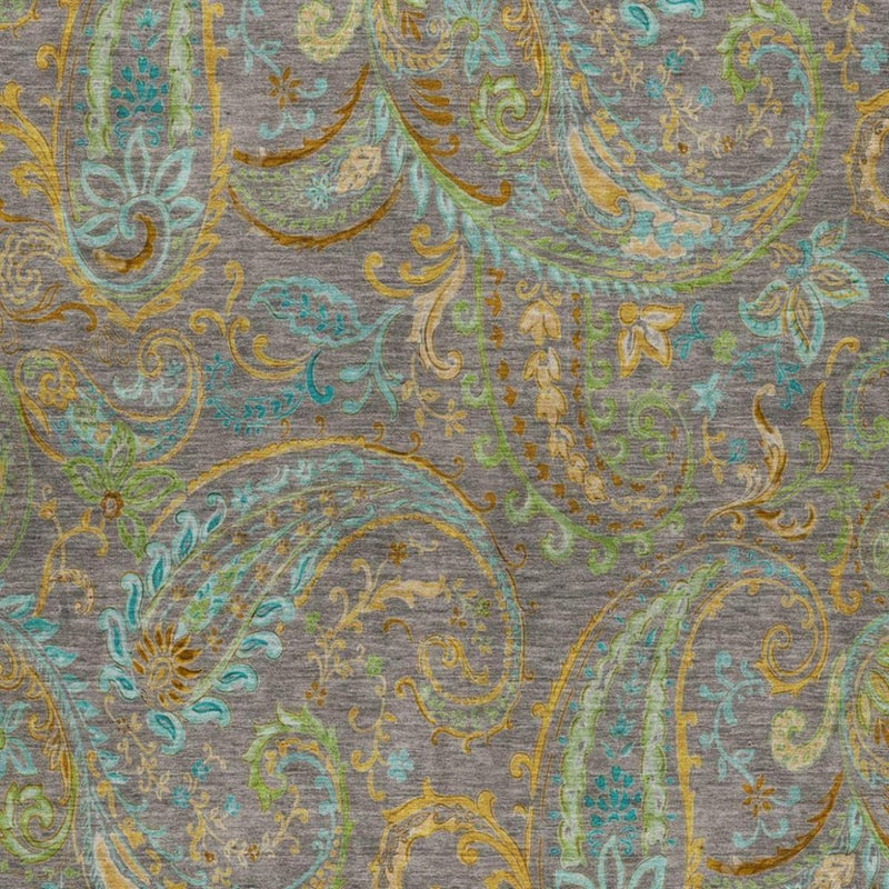 3' X 5' Taupe And Teal Paisley Shag Washable Area Rug With UV Protection