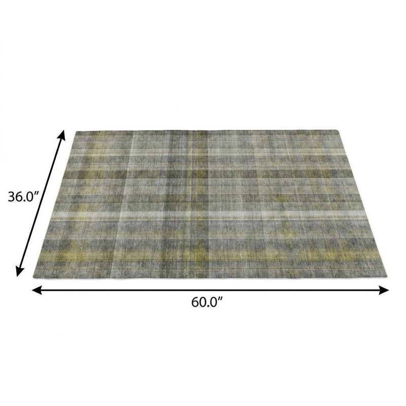 3' X 5' Gray And Charcoal Plaid Shag Washable Area Rug With UV Protection