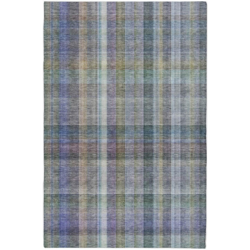 5' X 8' Green And Blue Plaid Shag Washable Area Rug With UV Protection