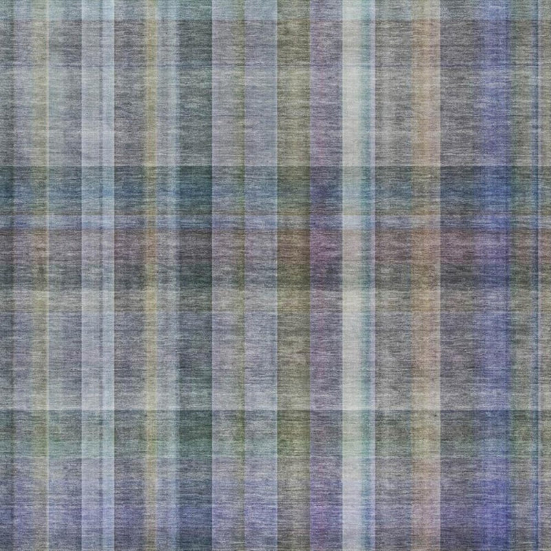 5' X 8' Green And Blue Plaid Shag Washable Area Rug With UV Protection