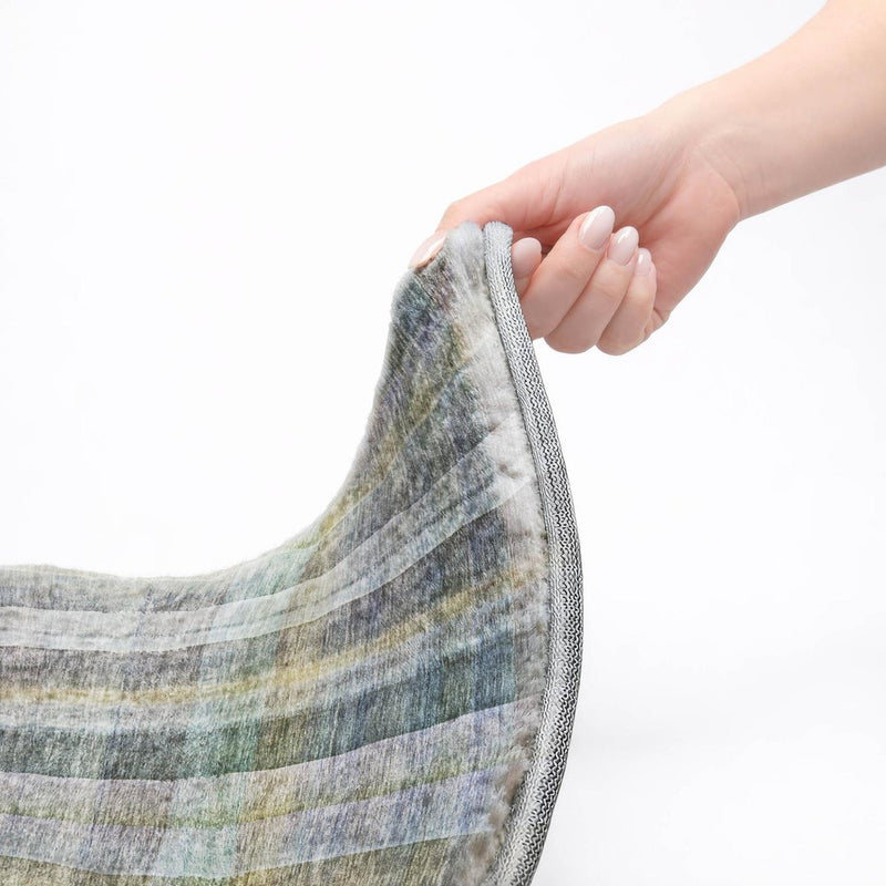 5' X 8' Green And Blue Plaid Shag Washable Area Rug With UV Protection