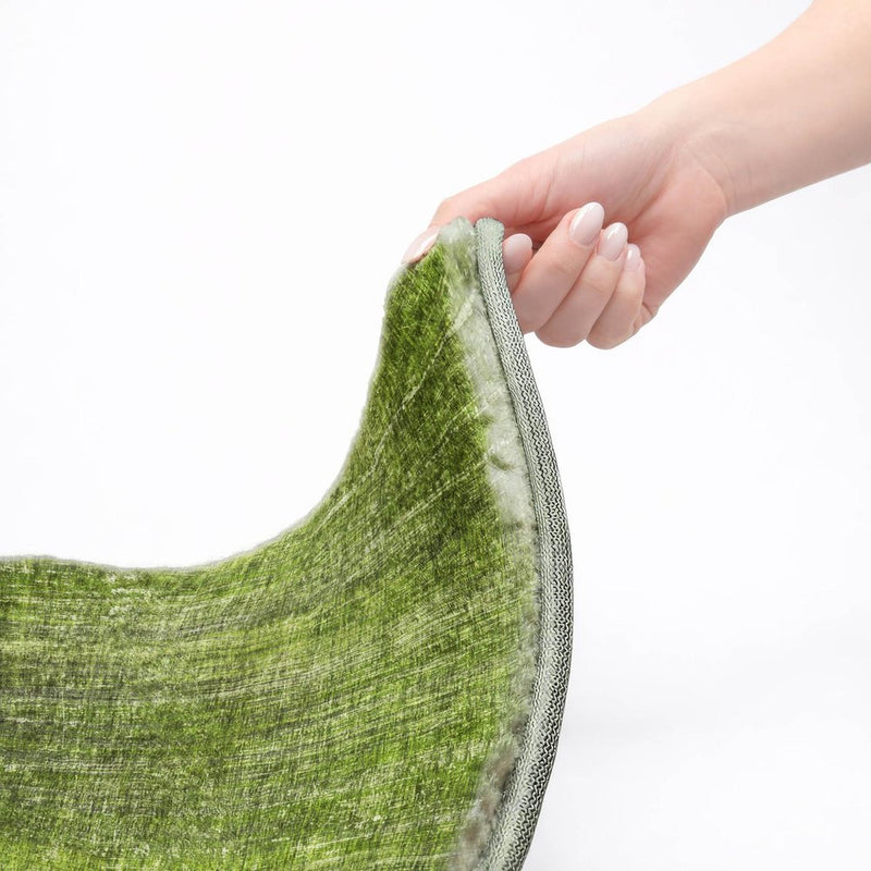 8' Green And Gray Striped Shag Washable Round Rug With UV Protection