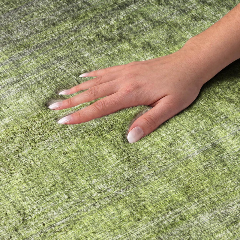 8' Green And Gray Striped Shag Washable Round Rug With UV Protection