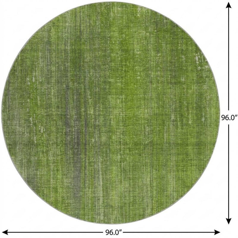 8' Green And Gray Striped Shag Washable Round Rug With UV Protection