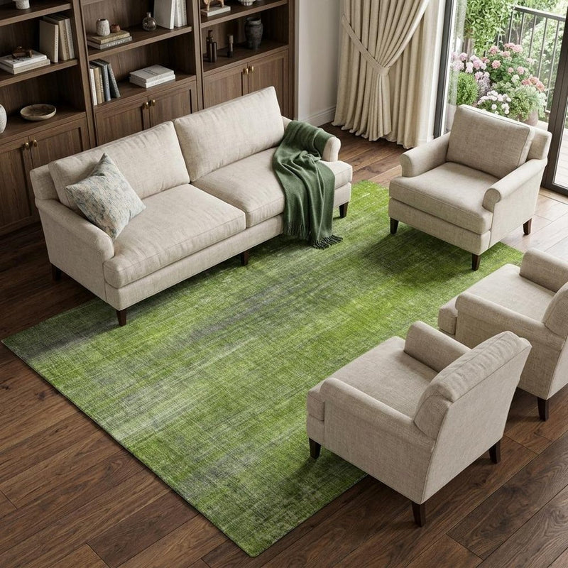 9' X 12' Green And Gray Striped Shag Washable Area Rug With UV Protection