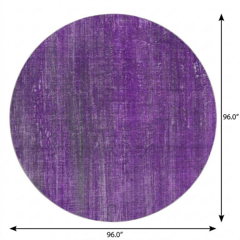 8' Purple And Gray Striped Shag Washable Round Rug With UV Protection