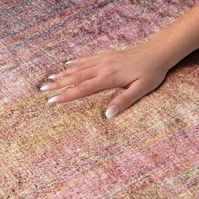 8' Red And Gold Striped Shag Washable Round Rug With UV Protection