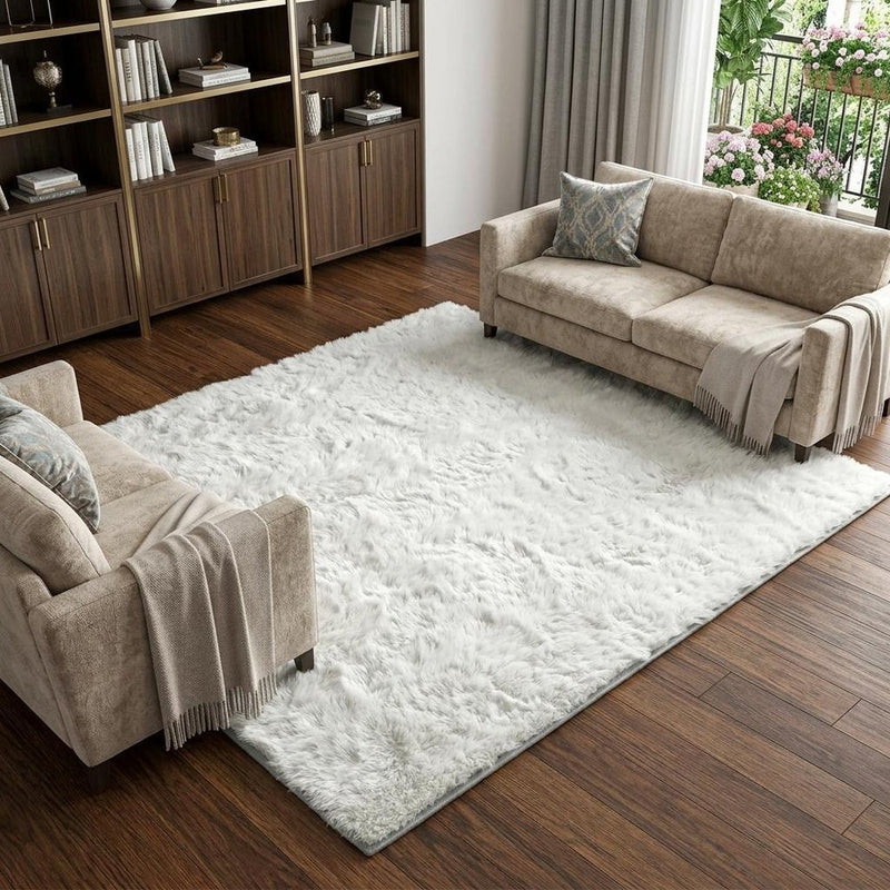 8' X 10' Green And Ivory Abstract Shag Washable Area Rug With UV Protection