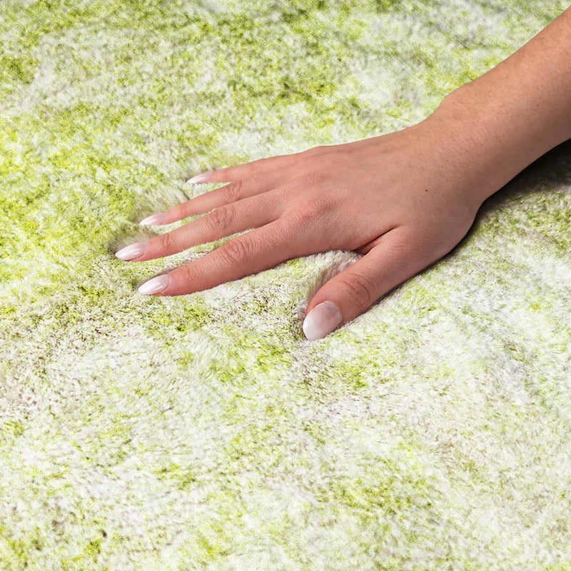 8' X 10' Green And Ivory Abstract Shag Washable Area Rug With UV Protection