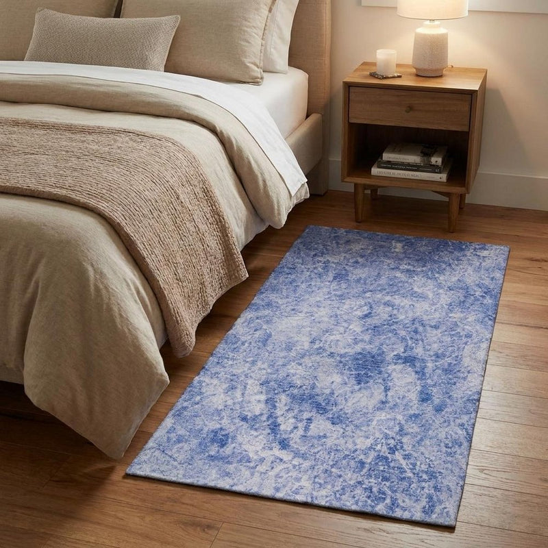 3' X 5' Blue And Ivory Abstract Shag Washable Area Rug With UV Protection