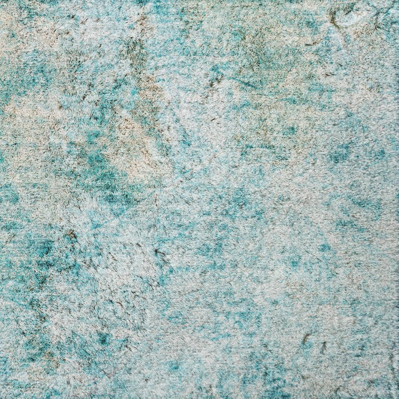 8' Teal And Ivory Abstract Shag Washable Round Rug With UV Protection