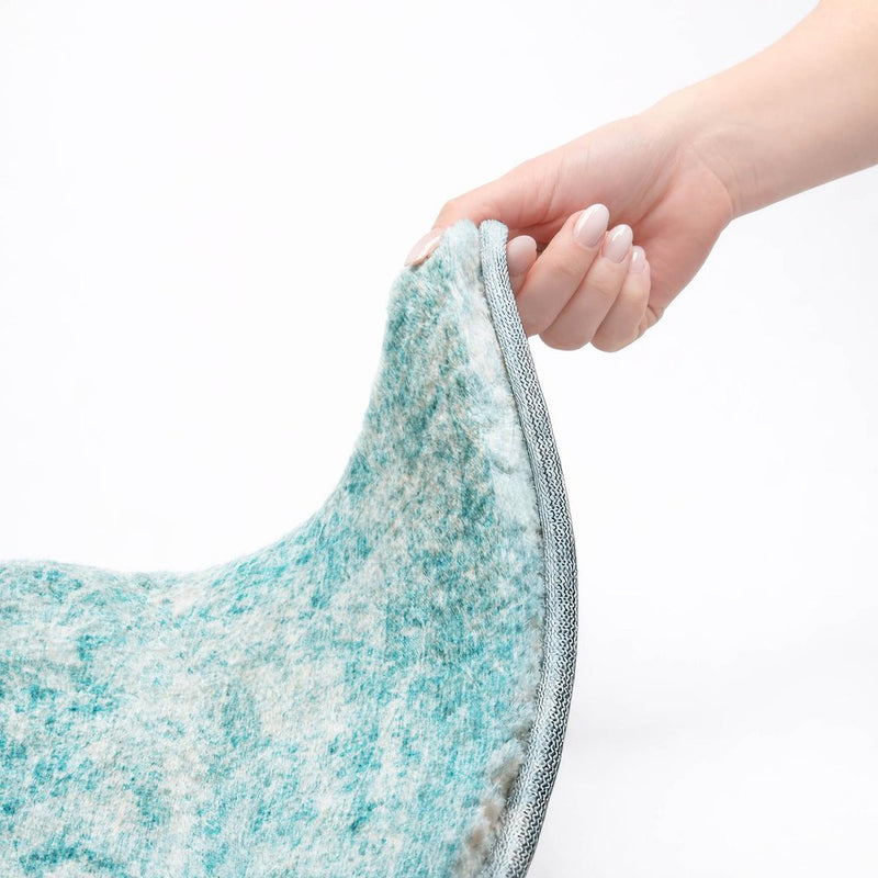 10' X 14' Teal And Ivory Abstract Shag Washable Area Rug With UV Protection