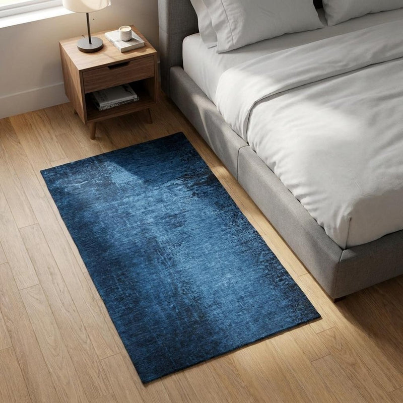 3' X 5' Navy Blue And Charcoal Abstract Shag Washable Area Rug With UV Protection