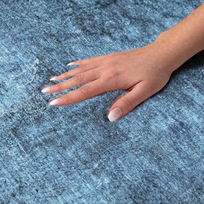 8' X 10' Navy Blue And Charcoal Abstract Shag Washable Area Rug With UV Protection