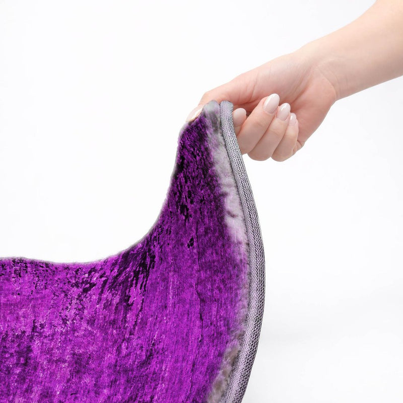 8' Purple And Charcoal Abstract Shag Washable Round Rug With UV Protection