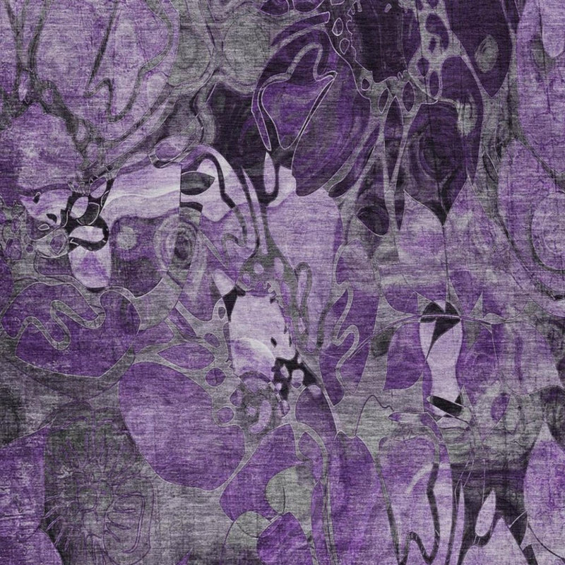 8' X 10' Purple And Gray Floral Shag Washable Area Rug With UV Protection