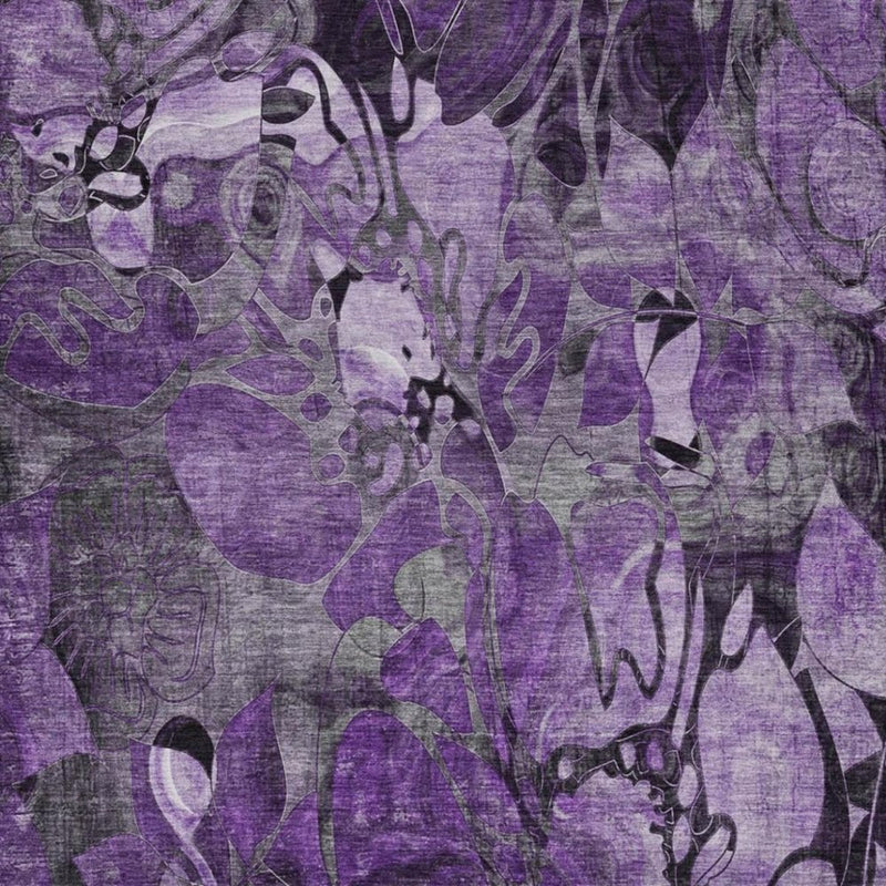 8' X 10' Purple And Gray Floral Shag Washable Area Rug With UV Protection