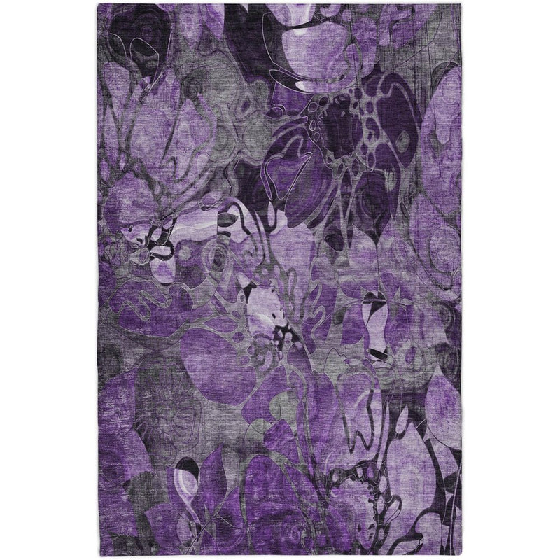 8' X 10' Purple And Gray Floral Shag Washable Area Rug With UV Protection
