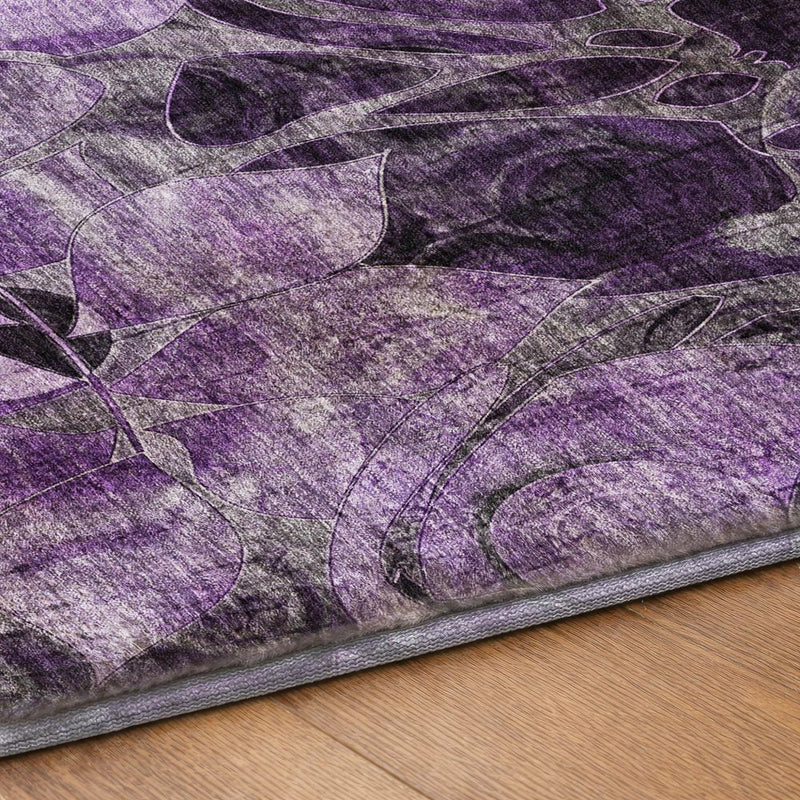 8' X 10' Purple And Gray Floral Shag Washable Area Rug With UV Protection