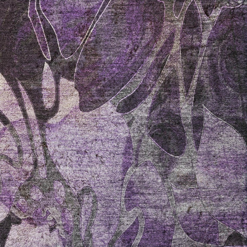8' X 10' Purple And Gray Floral Shag Washable Area Rug With UV Protection