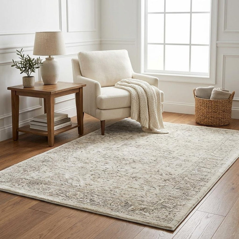 5' X 8' Ivory And Gray Abstract Shag Washable Area Rug With UV Protection