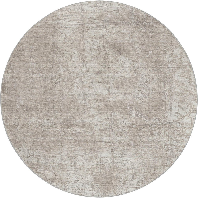 8' Ivory And Gray Abstract Shag Washable Round Rug With UV Protection