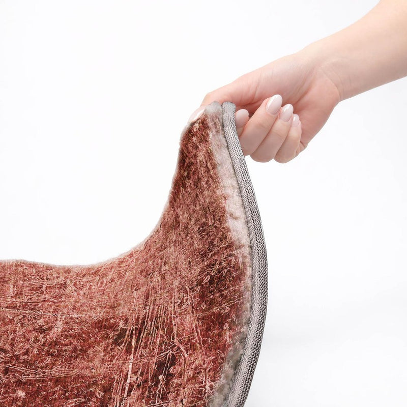 8' Merlot And Charcoal Abstract Shag Washable Round Rug With UV Protection