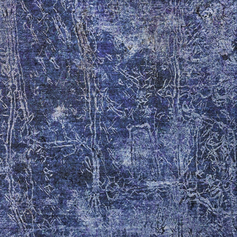 10' X 14' Navy Blue And Ivory Abstract Shag Washable Area Rug With UV Protection
