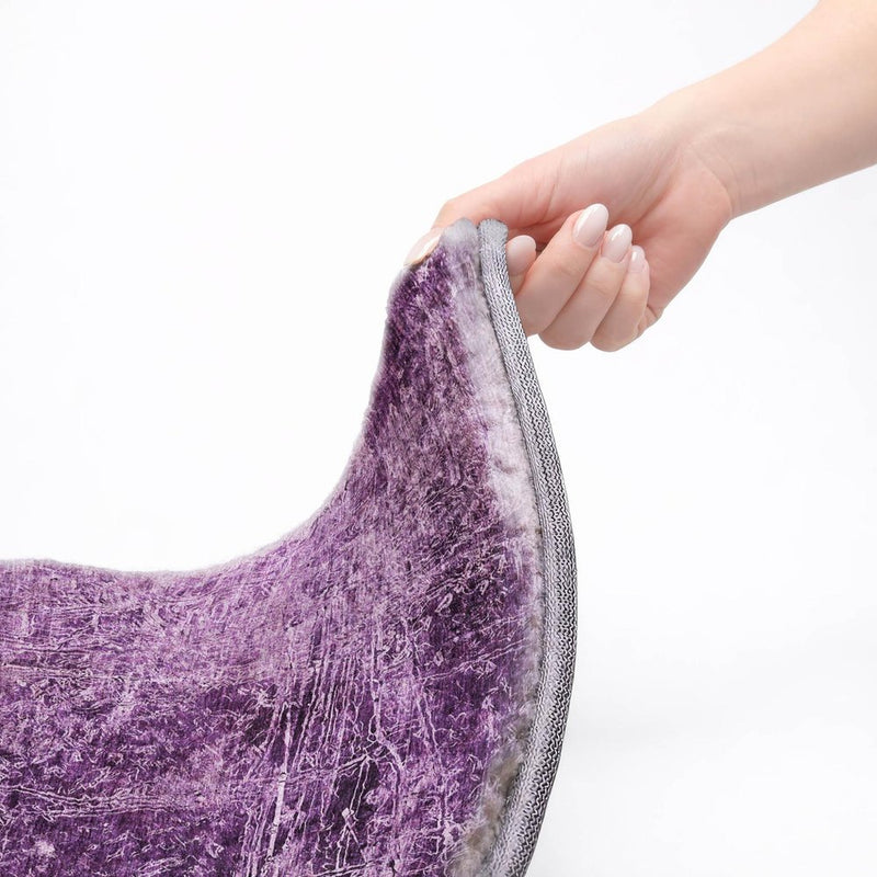 8' Purple And Charcoal Abstract Shag Washable Round Rug With UV Protection