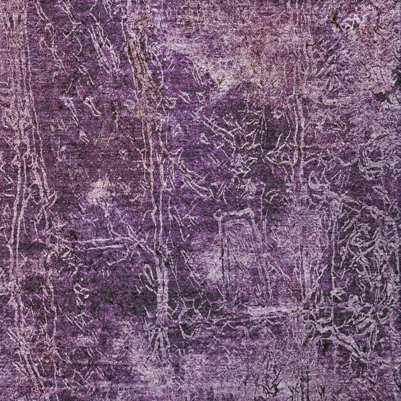 8' Purple And Charcoal Abstract Shag Washable Round Rug With UV Protection