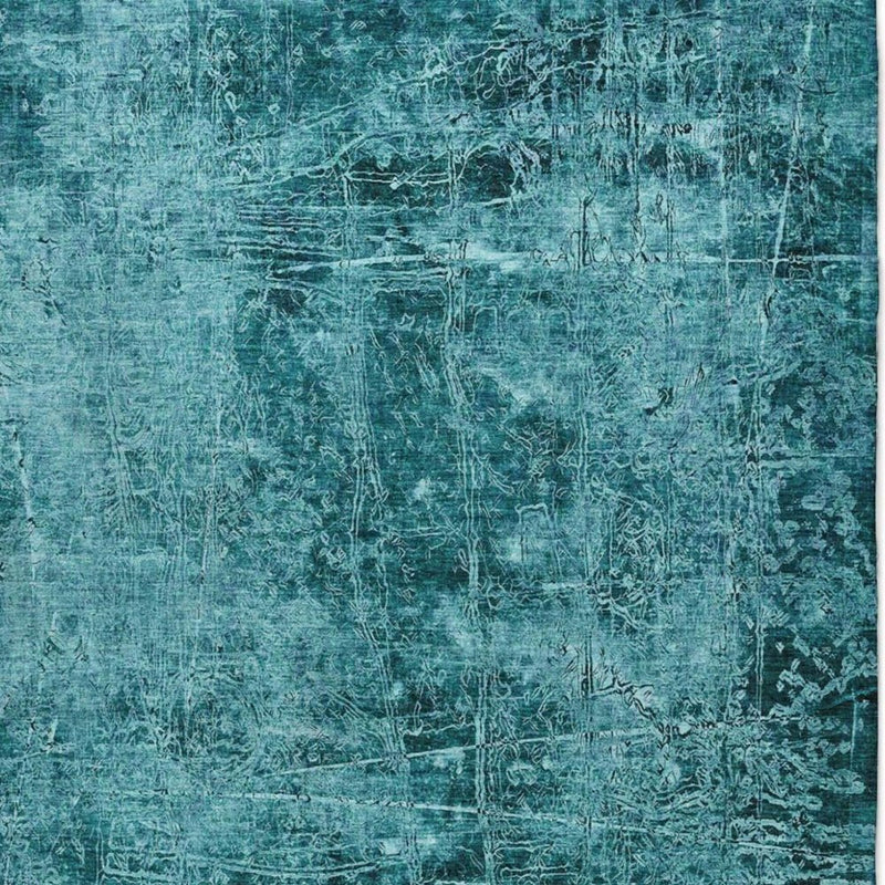 8' X 10' Teal And Ivory Abstract Shag Washable Area Rug With UV Protection