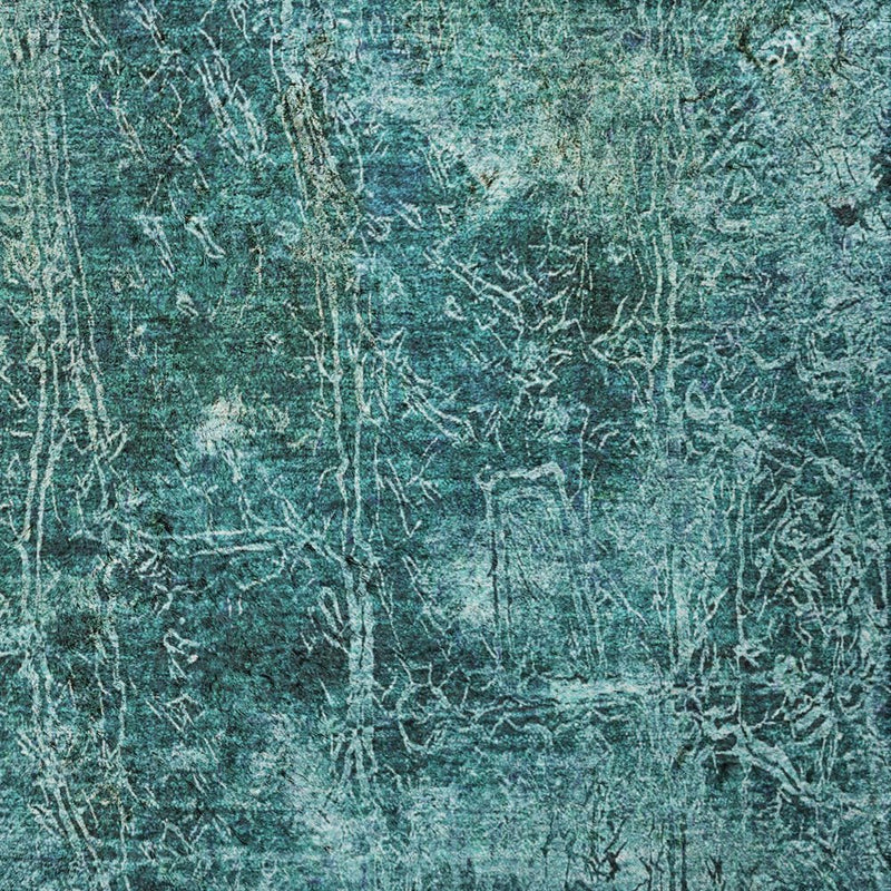 8' X 10' Teal And Ivory Abstract Shag Washable Area Rug With UV Protection