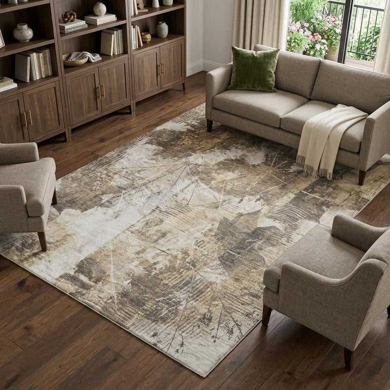 10' X 14' Beige And Ivory Floral Shag Washable Area Rug With UV Protection