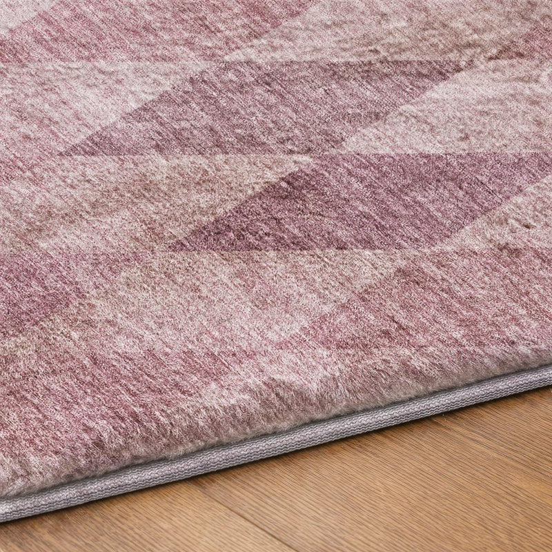 8' Blush And Mauve Geometric Shag Washable Round Rug With UV Protection