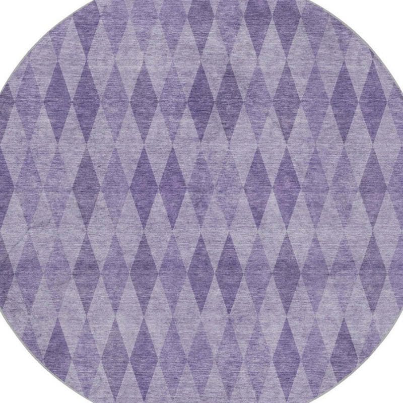8' Purple And Lavender Geometric Shag Washable Round Rug With UV Protection