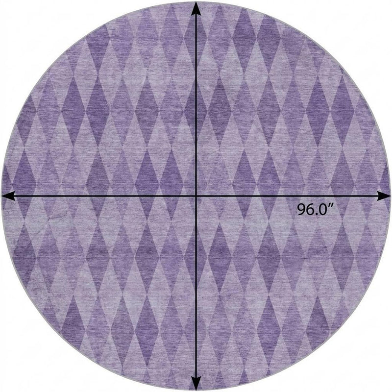 8' Purple And Lavender Geometric Shag Washable Round Rug With UV Protection