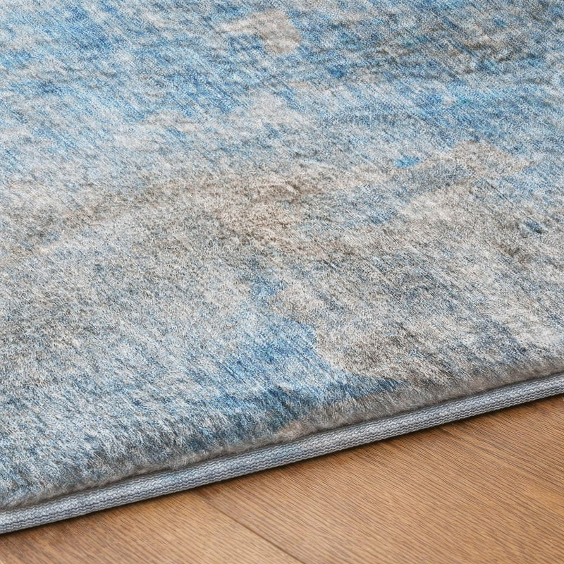 9' X 12' Blue And Denim Blue Abstract Shag Washable Area Rug With UV Protection