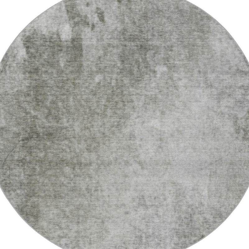 8' Gray And Silver Abstract Shag Washable Round Rug With UV Protection