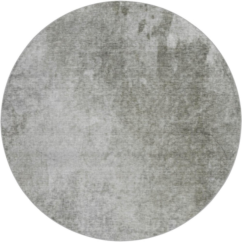 8' Gray And Silver Abstract Shag Washable Round Rug With UV Protection
