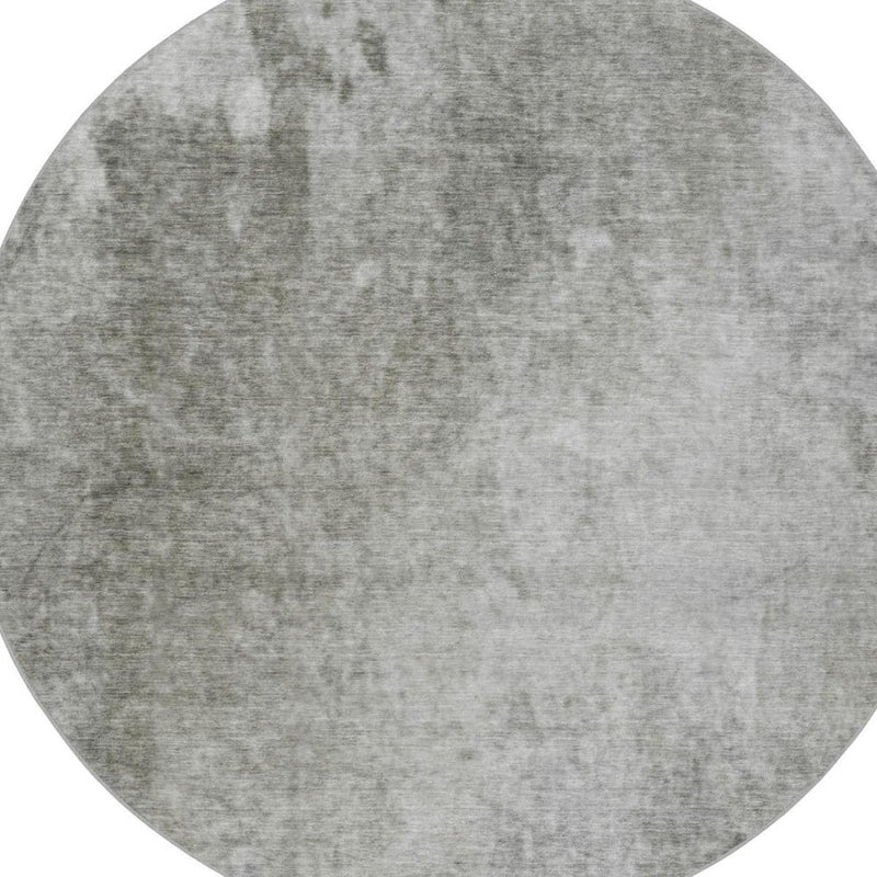 8' Gray And Silver Abstract Shag Washable Round Rug With UV Protection