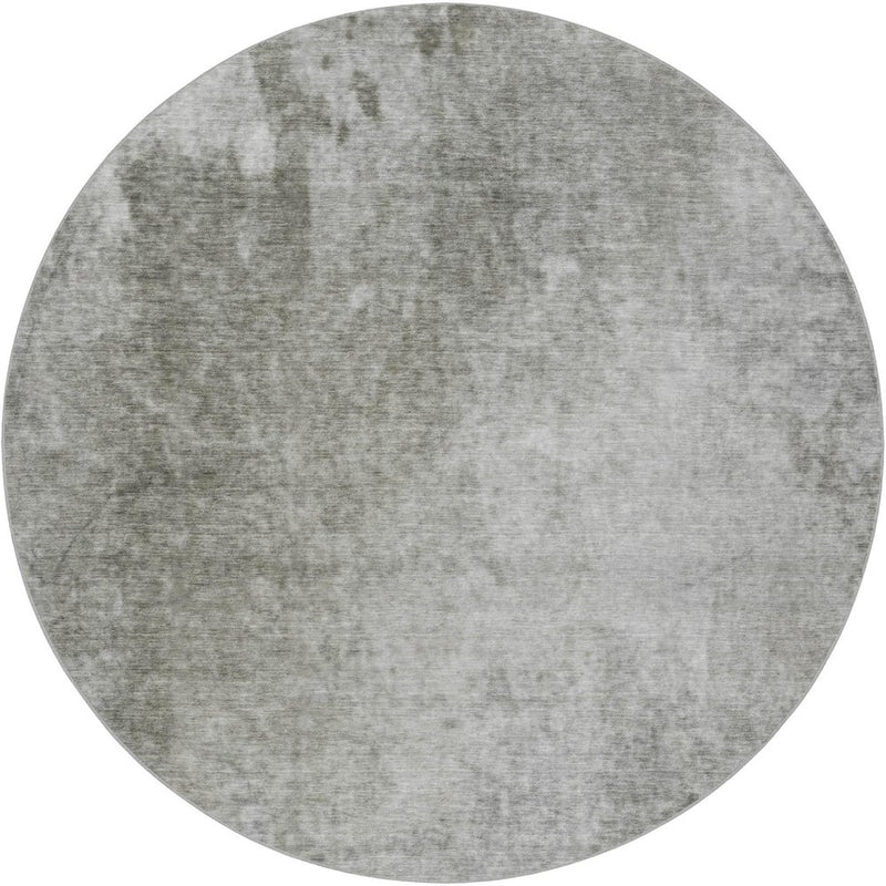 8' Gray And Silver Abstract Shag Washable Round Rug With UV Protection