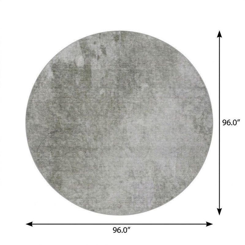 8' Gray And Silver Abstract Shag Washable Round Rug With UV Protection
