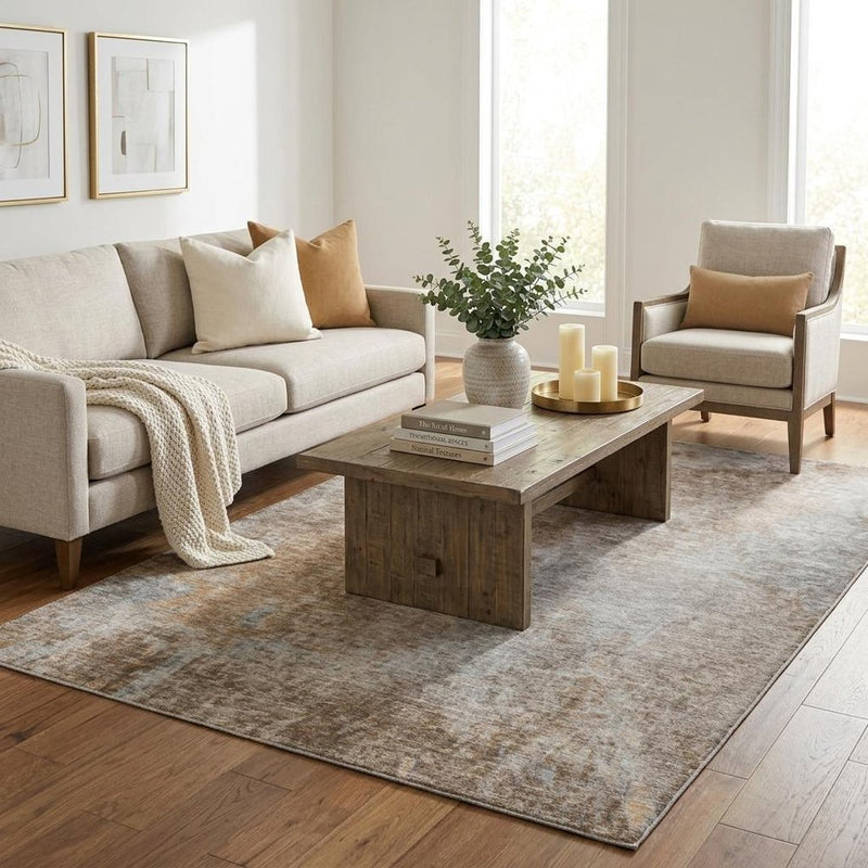 5' X 8' Brown And Beige Abstract Shag Washable Area Rug With UV Protection