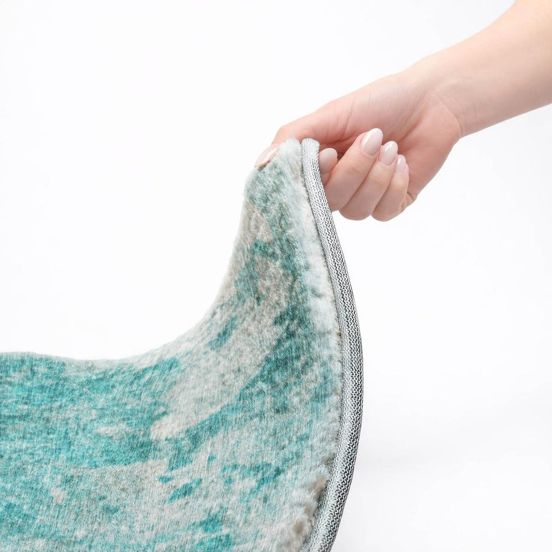 5' X 8' Teal And Gray Abstract Shag Washable Area Rug With UV Protection