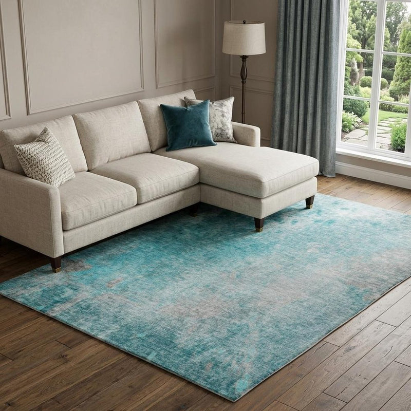 9' X 12' Teal And Gray Abstract Shag Washable Area Rug With UV Protection