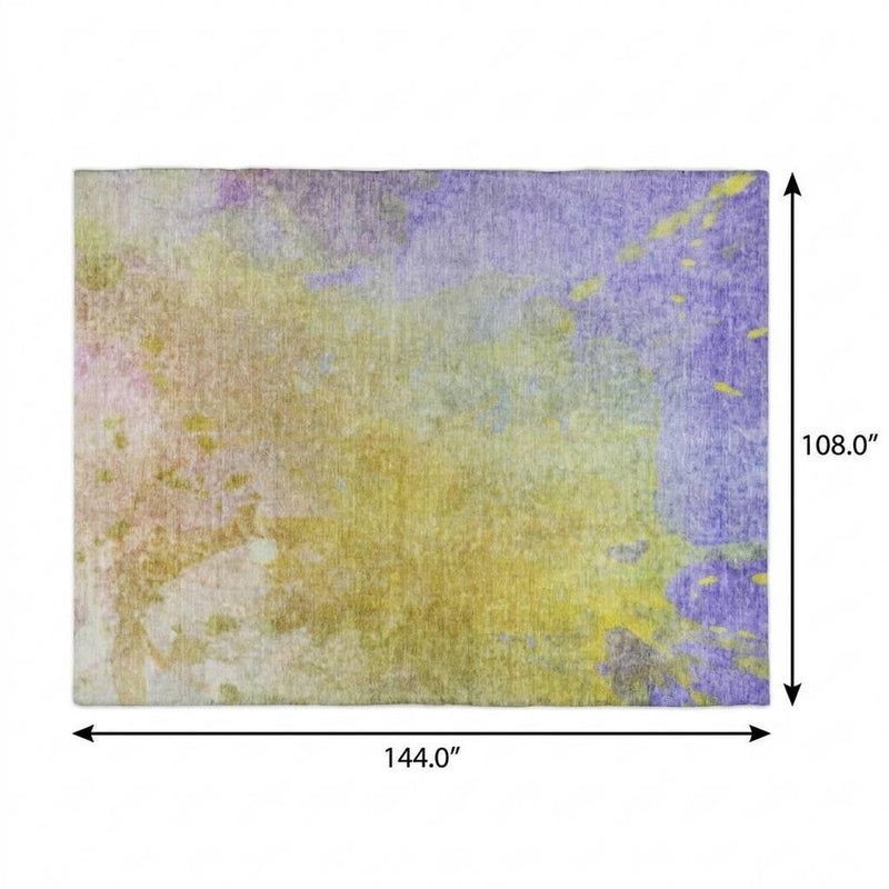 9' X 12' Wheat And Gold Abstract Shag Washable Area Rug With UV Protection