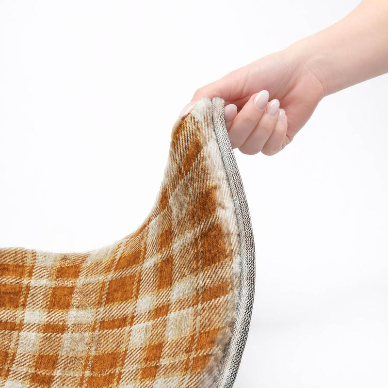 8' Orange And Taupe Plaid Shag Washable Round Rug With UV Protection