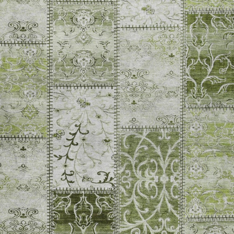 8' X 10' Green And Gray Floral Shag Washable Area Rug With UV Protection